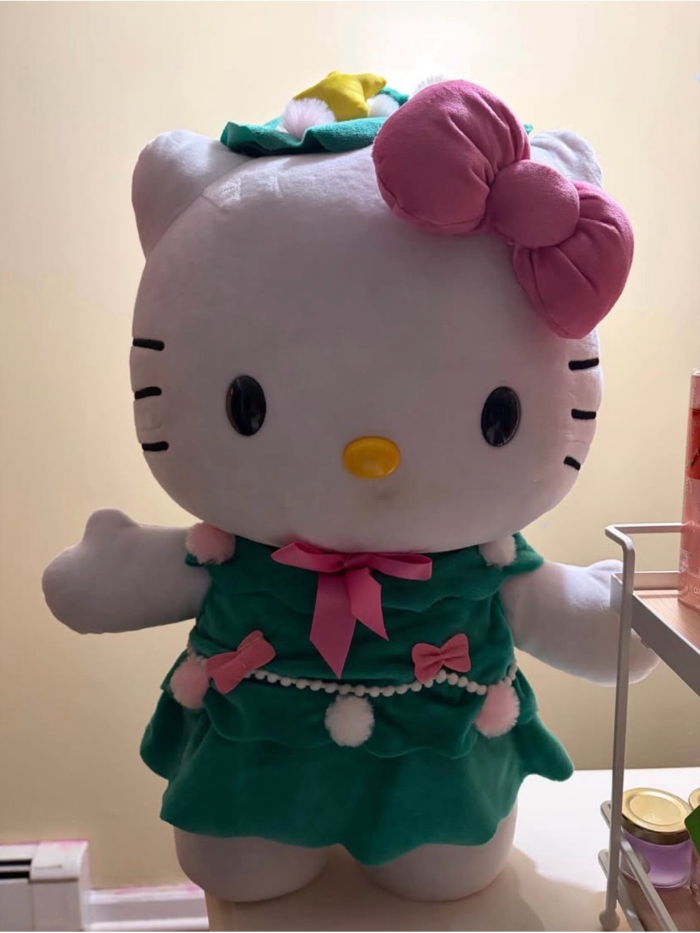 Hello Kitty Plush in Green Outfit with Pink Bow